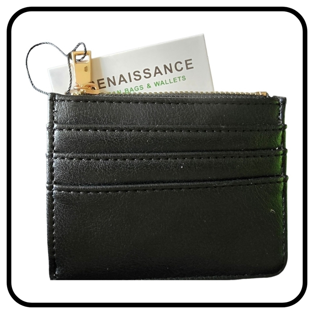 Renaissance Black Card Holder Wallet/Coin/ID  Holder, Zippet Closure, NWT